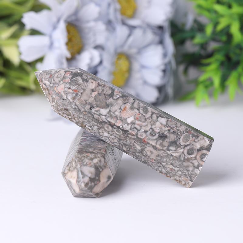 Natrual Crinoid Fossil Jasper Point Healing Crystal Tower Wholesale Crystals