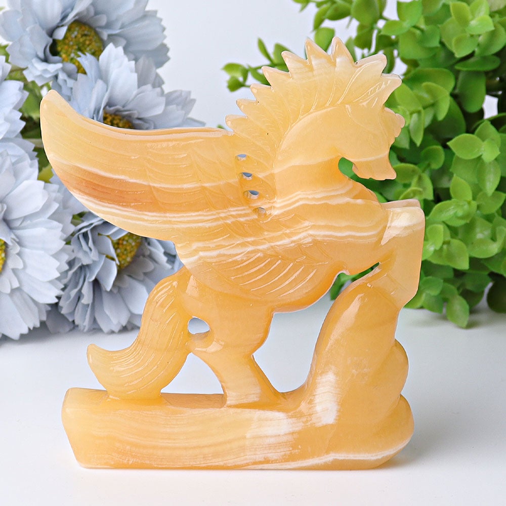 4.8" Yellow Calcite Unicorn Crystal Carvings Free Form Wholesale Crystals