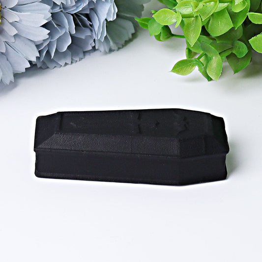 3.1" Matt Black Obsidian Coffin Crystal Carvings Wholesale Crystals