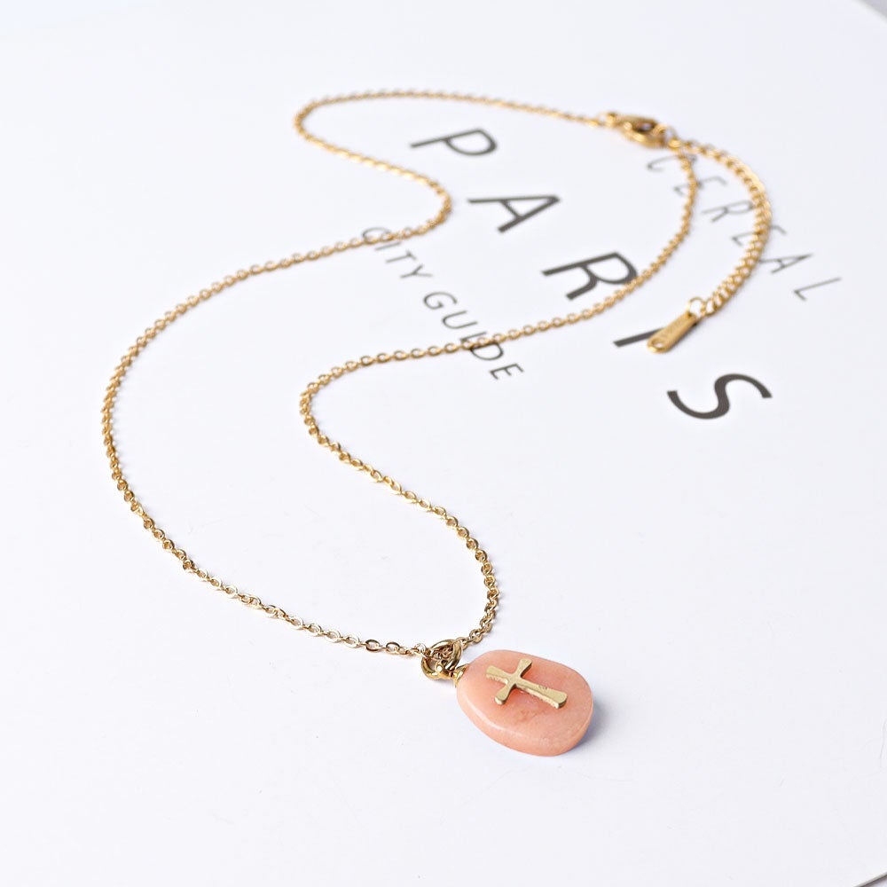 Amethyst Peach Aventurine with Golden Cross Decor Necklace Wholesale Crystals