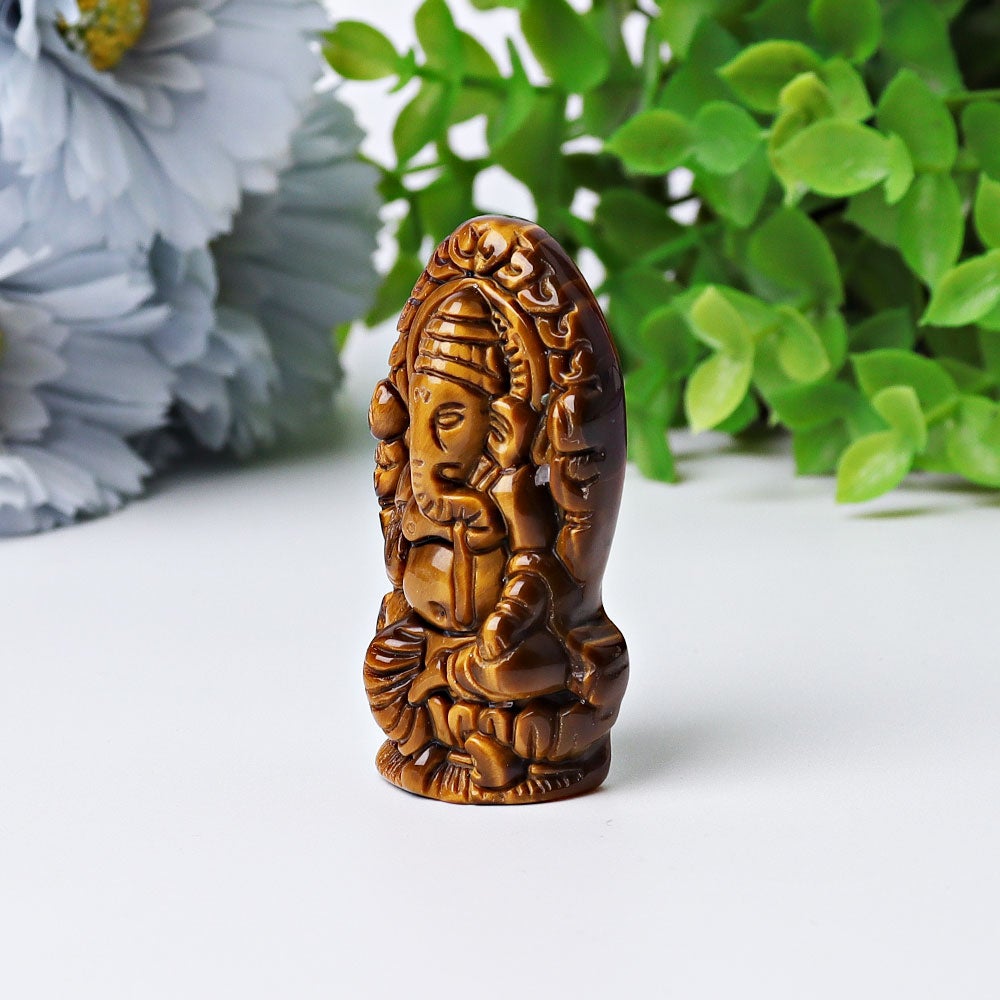 1.9" Tiger's Eye Ganesha Crystal Carving Wholesale Crystals