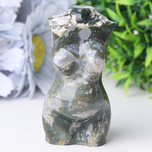 3" Moss Agate Pregnent Woman Body Crystal Carvings Wholesale Crystals