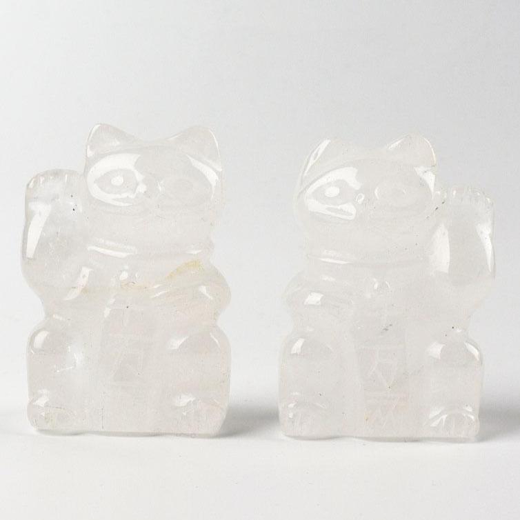 2" Clear Quartz Crystal Carving Lucky Cat Wholesale Crystals