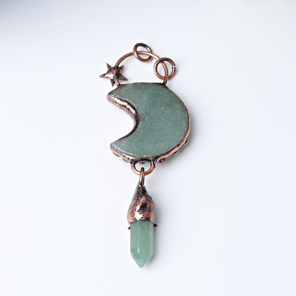 3.6" Green Aventurine Moon Design Pendant Wholesale Crystals