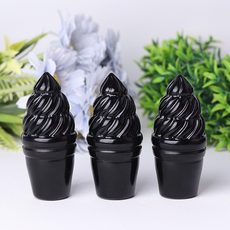 4" Black Obsidian Ice Cream Crystal Carvings Wholesale Crystals