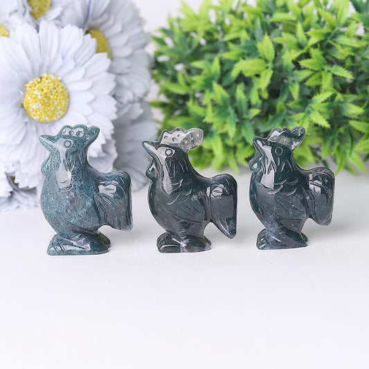 2" Moss Agate Rooster Crystal Carvings Wholesale Crystals