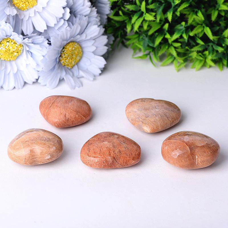 2.0"Peach Moonstone Heart Shape Crystal Carvings Wholesale Crystals