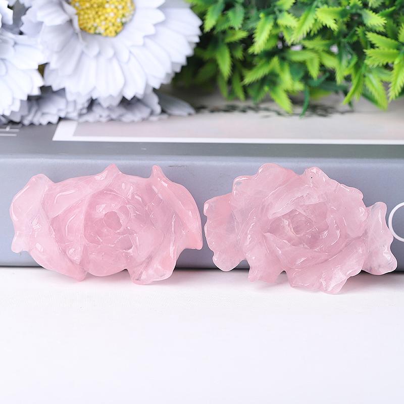 3" Rose Quartz Peony Crystal Carvings Wholesale Crystals