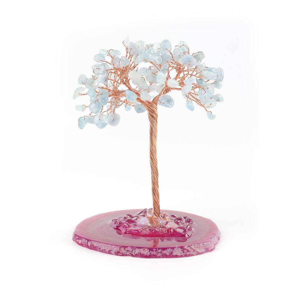 Aquamarine Chips Lucky Tree with Agate Base Free Form Wholesale Crystals
