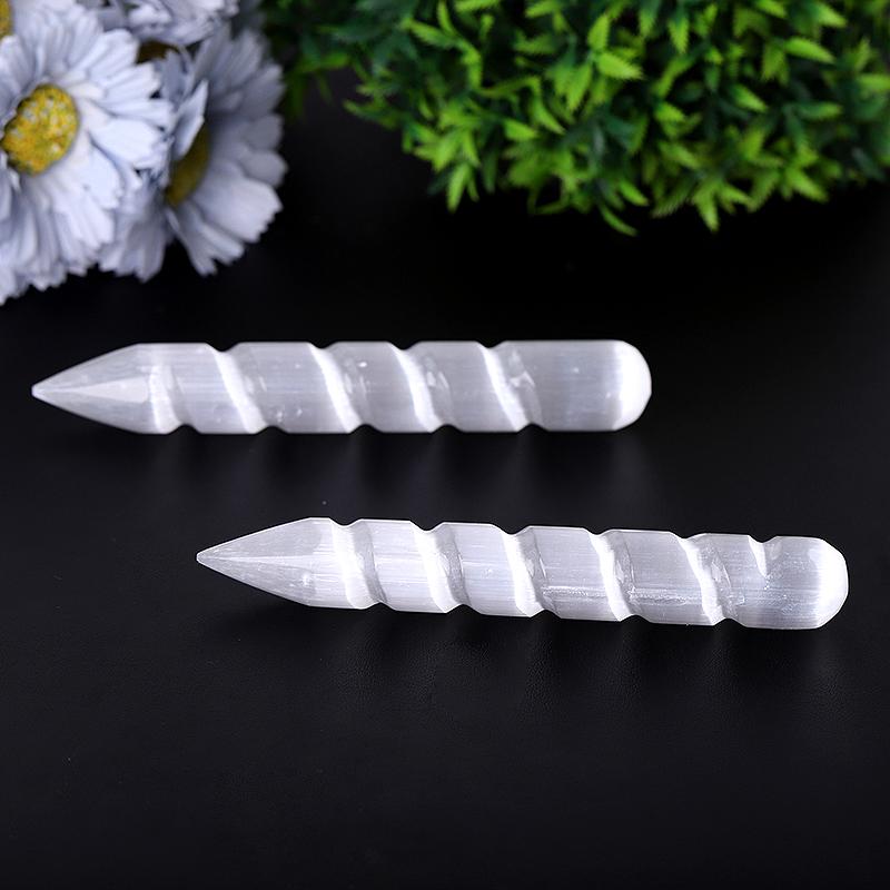 6" Spiral White Selenite Wand Wholesale Crystals