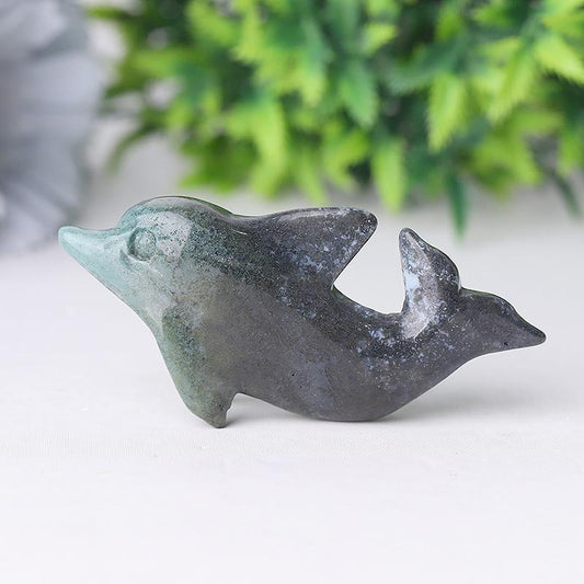 2.5" Moss Agate Dolphin Crystal Carvings Wholesale Crystals